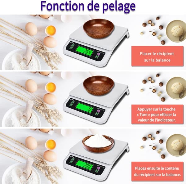 Kitchen Scale 30kg/1g, with PCS and TARE Function, Accurate Kitchen Food Weighing, with 6 Units, Professional LCD Display Scale