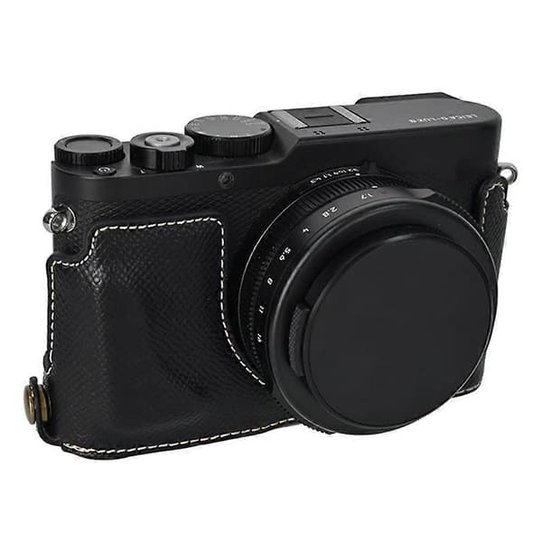 For Leica D-Lux 8 Camera Base with Lens Cap Shoulder Strap PU Leather Protective Case - Black