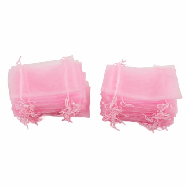 100 st Organzapåsar 10x15cm Transparenta Dragskopåsar Presentpåsar Mesh Portabla Smyckespåsar Dragsko för Bröllop Rosa
