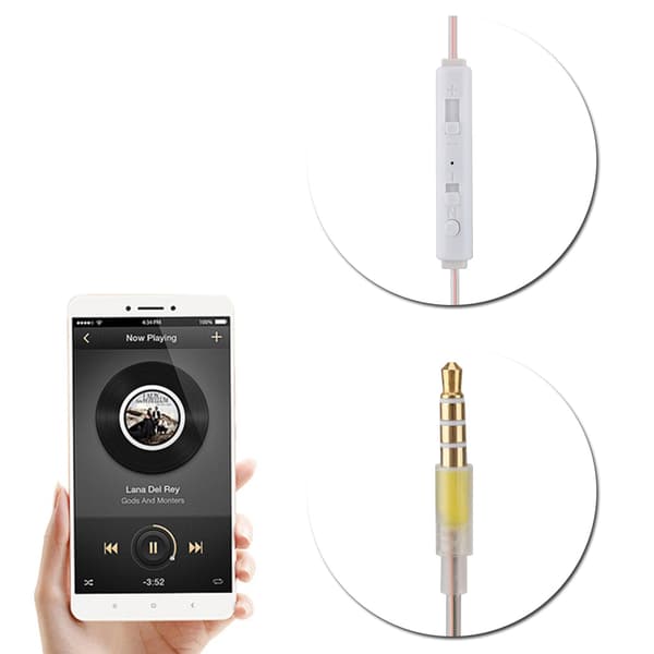 In-ear headset med luftrør og mikrofon til iOS og Android, gennemsigtig, enkelt