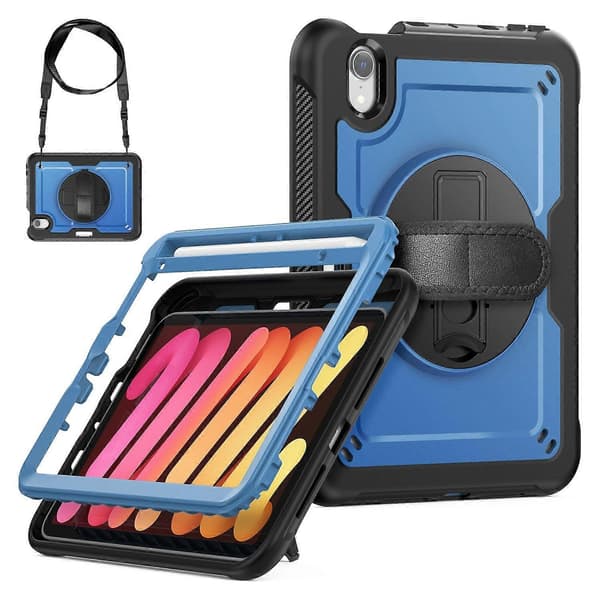 Case with Stand for iPad mini (2024)/(2021) PC+TPE Tablet Protection with Hand Strap and Shoulder Strap