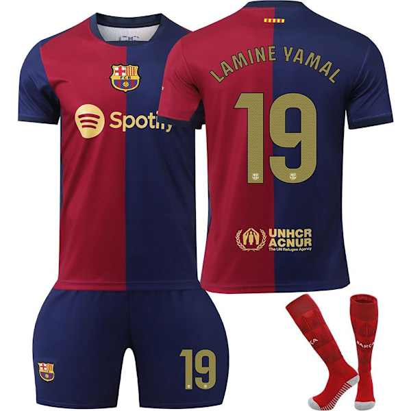 2024-2025 Barcelona Hemma Barn Vuxen Fotbollströja Nr. 19 (Inklusive Strumpor) L