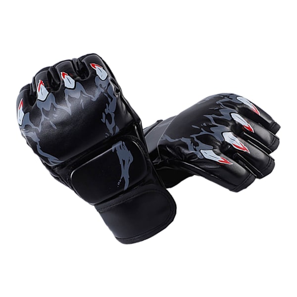 Kampsport Handsker Sort Tigerklo Design Tykkere Læder Latexforing Halvfinger Boksehandsker til Træning
