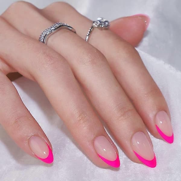 French Manicure False Nails Almond Shape - Hot Pink False Nails Short