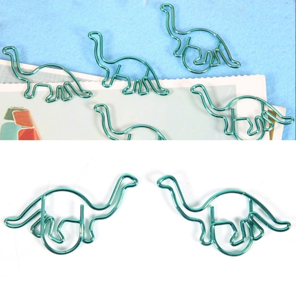 Dinosaurformede farvebelagte papirclips - sæt med 12 stk