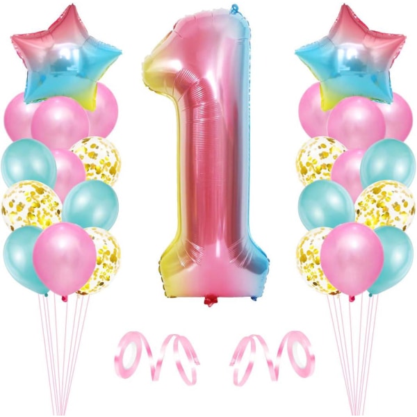 Tytön 1. syntymäpäivä ilmapallo, 1. syntymäpäivä, vaaleanpunainen numero 1 ilmapallo, syntymäpäiväkoristeet, hyvää syntymäpäivää ilmapallo, tytön 1. syntymäpäiväjuhlien koristelu