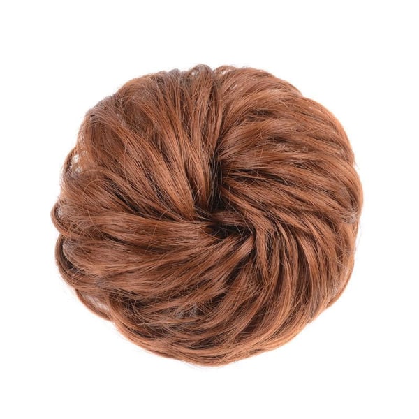 Brunt hår stora hårstycken lockigt vågigt scrunchie naturligt hår falsk elastisk bulle för kvinnor flicka
