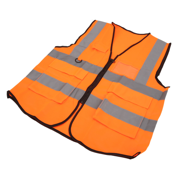 Sikkerhedsvest med høj synlighed med flere lommer og lynlås foran - Guardian Orange, vandtæt