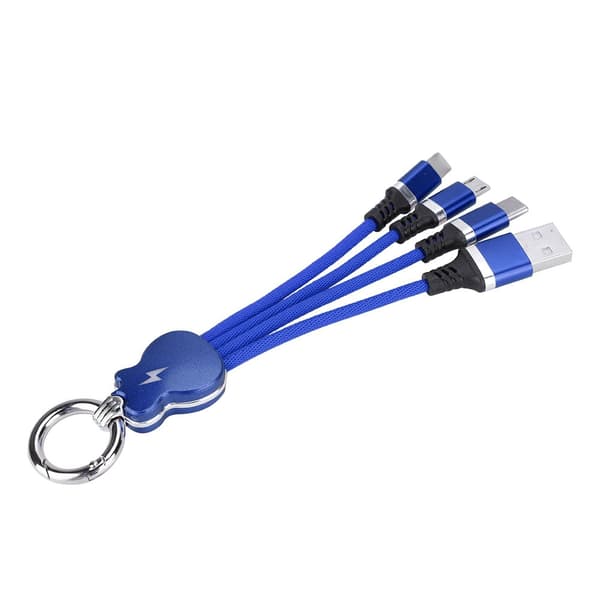 Universell 3-i-1 USB-lader datakabel ledningskontaktlinje for iPhone Android (blå)