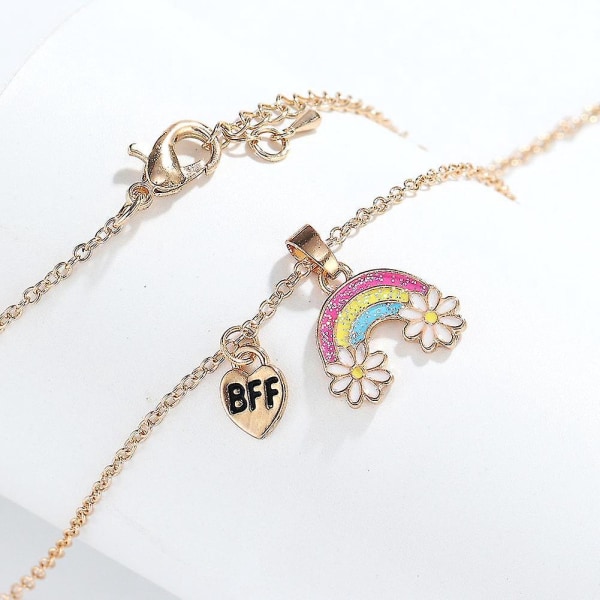 Rainbow Flower Friendship halskæde sæt til børn, 2 piger vedhæng halskæde, bedste venner gave