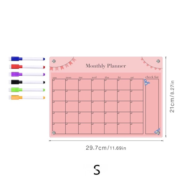 Vaaleanpunainen magneettitaulu kynällä (pieni), kirkas pyyhittävä, akryylimuistilehtiö, huijausarkki