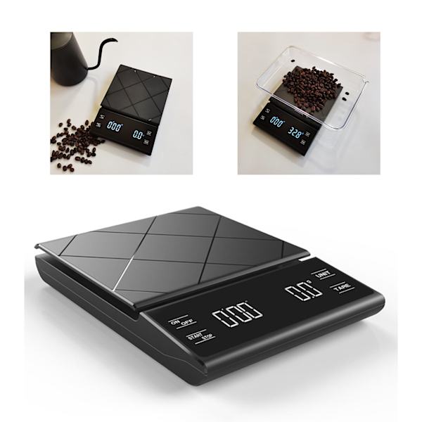Elektronisk kaffevåg med timer Hushållskök Bakning Vägning LED Touch Screen Knapp Svart Laddningsbar 3kg/0.1g