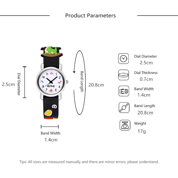 Watch(röd, dinosaurie), vattentät armbandsur för barn Quartz rörelse, 3D-tecknad design, Digital watch för 3 år till 13 år flicka pojke