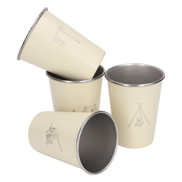 4 st 350ml 304 Rostfritt Stål Vattenkopp Kaffe Mugg Flaska för Grillning Öl Resa Utomhus Beige