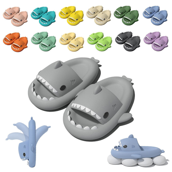 Cute Non-slip Shark Slides Sandals for Women and Men - Cloud Shark Slippers 40-41 grey