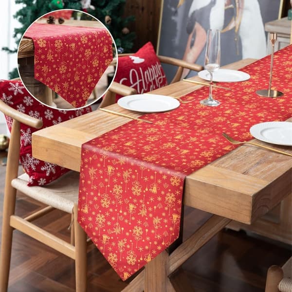 Julebordsløper, Rød Julebordsløper Juletre Snøfnugg Design Duk Lang Rektangulær Duk (30x180cm)