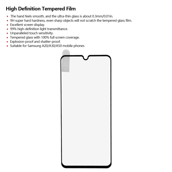 Anti-Fingerprint HD Skärmskydd i härdat glas för Samsung A20/A30/A50 (svart)