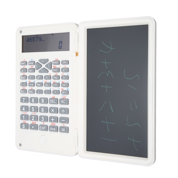 Lommeregner med notesblok, bærbar, 10 cifre LCD-display, videnskabelig lommeregner til skole, kontor, møder og familie, hvid