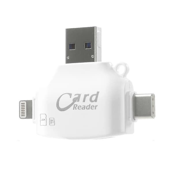 Multifunctional 4-in-1 Lightning 8pin/Micro USB/Type-C/USB2.0 Card Reader with SD/TF Card Slot