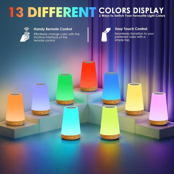 Night Light, LED Touch Bedside Lamp, Remote Control Dimmable Lamp with RGB Color Changing [Energy Class F]