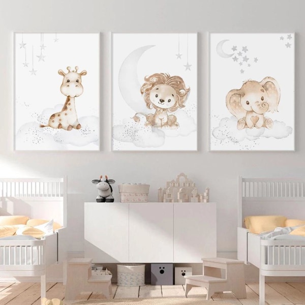 3 set (20×30 cm) kehystämättömiä tulosteita, sarjakuvaeläimet Kangasmaalaukset Lasten olohuone Makuuhuoneen HD-seinämaalaukset Koristeelliset airbrush-maalaukset