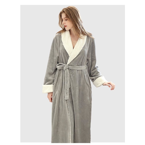 Kvinders badekåbe efterår og vinter Yupao broderet LOGO skønhedssalon SPA sweat shop pyjamas natkjole, grå, L