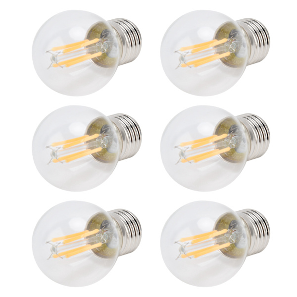 6 stk. G45 E27 LED-pære Transparent dæmpbar glødetrådspære til lysekrone bordlamper varmt lys 4W 220V