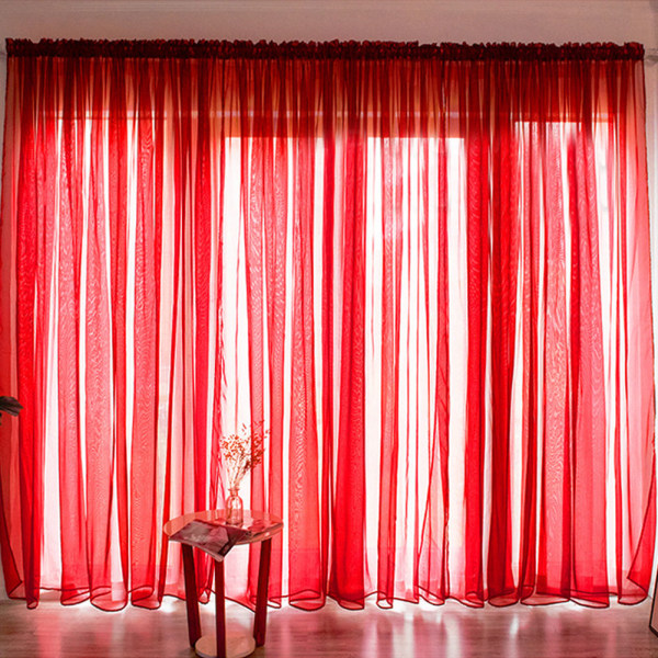 Punaiset läpinäkyvät verhopaneelit makuuhuoneen ja olohuoneen sisustukseen - Yksinkertainen polyesteri-ikkuna Voile Tylli - 1x2,7 m