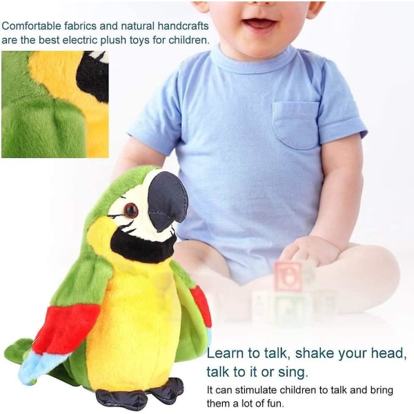 Elektrisk, grøn, talende papegøje Plyslegetøj efterligner gentagne gange tale