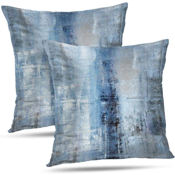 Alricc blå och grå abstrakt konst cover, modernt galleri dekorativt cover för sovrumssoffa Vardagsrum 18x18 tum 2 st