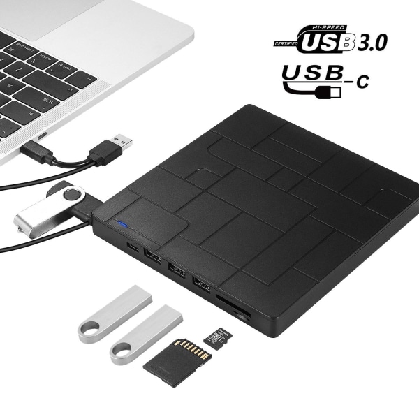 USB3.0+Type-c ekstern CD/DVD-stasjon, svart