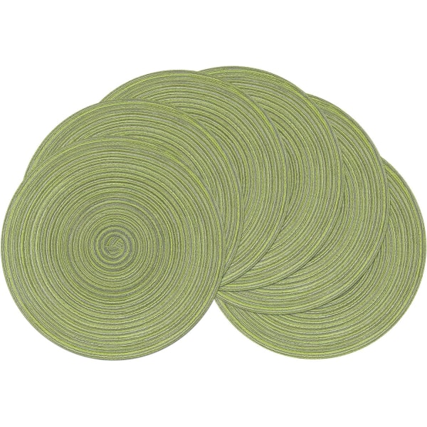 Sett med 6, grønn 38x38 cm, grønn rund dekkebrikke bomullsflettet dekkematte Vaskbar juledekkebrikke Varmebestandige dekkebrikker, for bryllupsfest