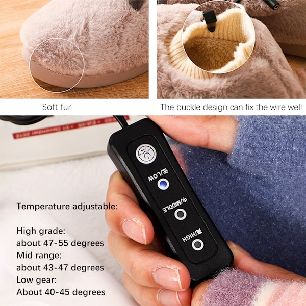 USB-lämmittimet tossut, pehmeä lämpötilan säädettävä lämmitystossut, liukumattomat tossut, talvijalat lämmittimet naisille