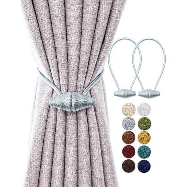 Sage Grey Magnetic Curtain Tiebacks med Upgrade Större magnet, paket med 2 st 40cm draperi för inomhus- och utomhusgardin