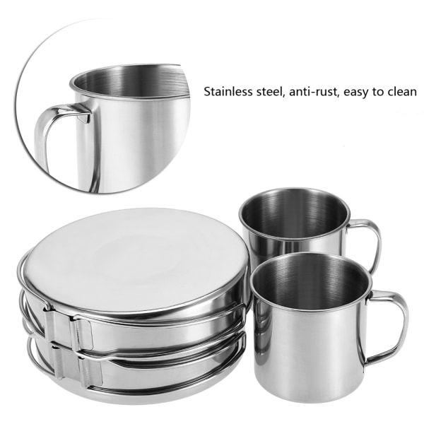 8st/ set Bärbar kokkärl i rostfritt stål Pan Pot Tallrik Cup Set för utomhuscamping picknick