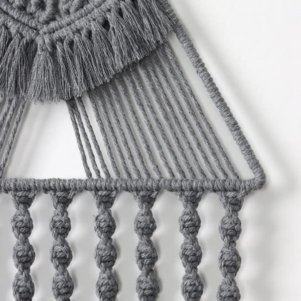 Boho Väggbonad Geometrisk Väggkonst Vävd Bomull Handgjord Ornament Sovrum Vardagsrum Lägenhet Barnrum (Grå)