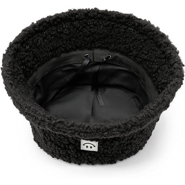 Vinterpelshatt for kvinner og menn, varme og fluffy bøttehatter (svart)