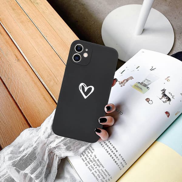 Compatible Case for iPhone 12, Simple Cute Love Heart-Black