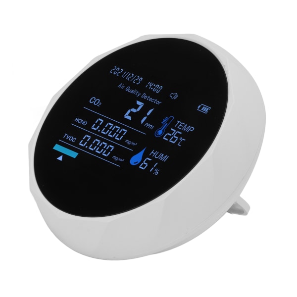 CO2-monitor 7 i 1 intelligent luftkvalitet temperatur fugtighed TVOC kuldioxiddetektor hvid