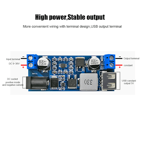XH M249 Jännitteen Alennus Virtalähdemoduuli 9~36VDC - 5VDC 6A Tehomuunninmoduuli