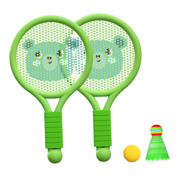 Letvægts badmintonketcher legetøjssæt til børn - Grønt bjørnedesign - indendørs/udendørs - 3-7 år