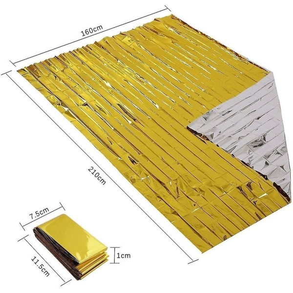 10 pakke med 210 x 160 cm ekstra store nødtæpper - guldfolie vandtætte mylar overlevelsestæpper til camping og vandreture