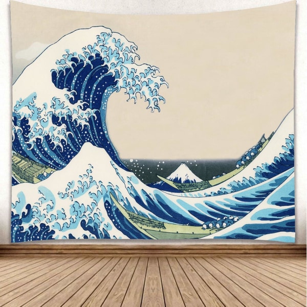 (130 x 150 cm) Bølgebagtæppetæppe Kanagawa Surf House Hængende stof Baggrundsdekoration Stofstoftæppe Trykt gobelin