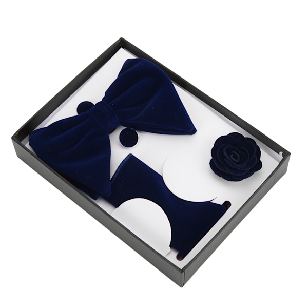 5 st Fluga Set Lättskött Klassisk Elegant Herrfluga Bröstnäsduk Manschettknappar Corsage för Födelsedagspresent Mörkblå