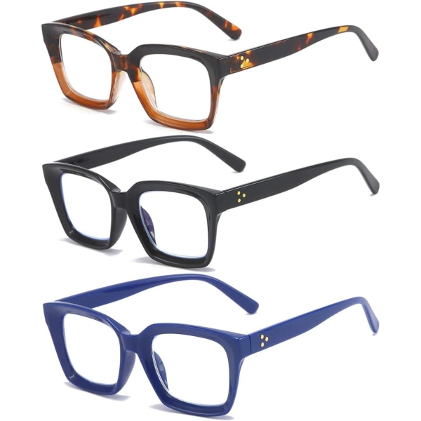 3-paknings overdimensjonerte lesebriller for kvinner (forskjellige farger, 3,5x) - Firkantede briller med anti-blått lys