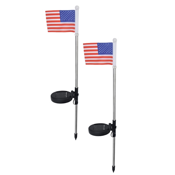2 stk solcelledrevet hagelampe US flagg plen stake lampe for utendørs landskapsbelysning dekorasjon hvitt lys