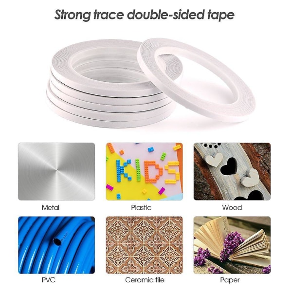 6 pakke dobbeltsidig selvklebende tape for sying, håndverk og håndarbeid - 6 mm x 50 m hver rull