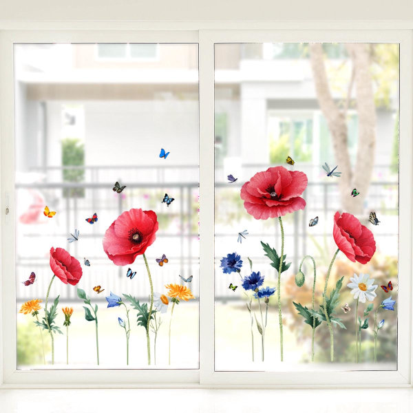 Ikkunatarrat - 2 upeaa kukkakuvioista koristeellista staattista kiinnitystä estämään lintuja törmäyttämästä ikkunoissasi