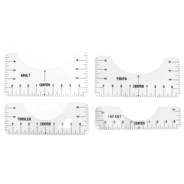 4PCS T-shirt linjal guide verktyg för vuxna ungdom småbarn spädbarn kläd mätlinjal transparent