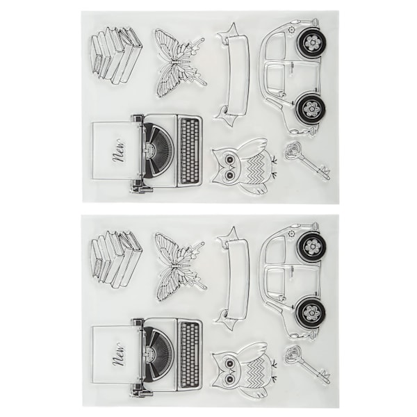 2 stk DIY transparente stempler klare avtrykk skrivemaskin biluglemønstre Silikon klare stempler segl for DIY fotoalbum